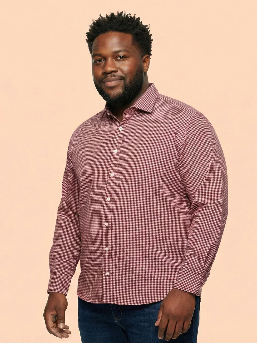 Men Plus Size Sangria Pink Self Design Casual Shirt - Image 4