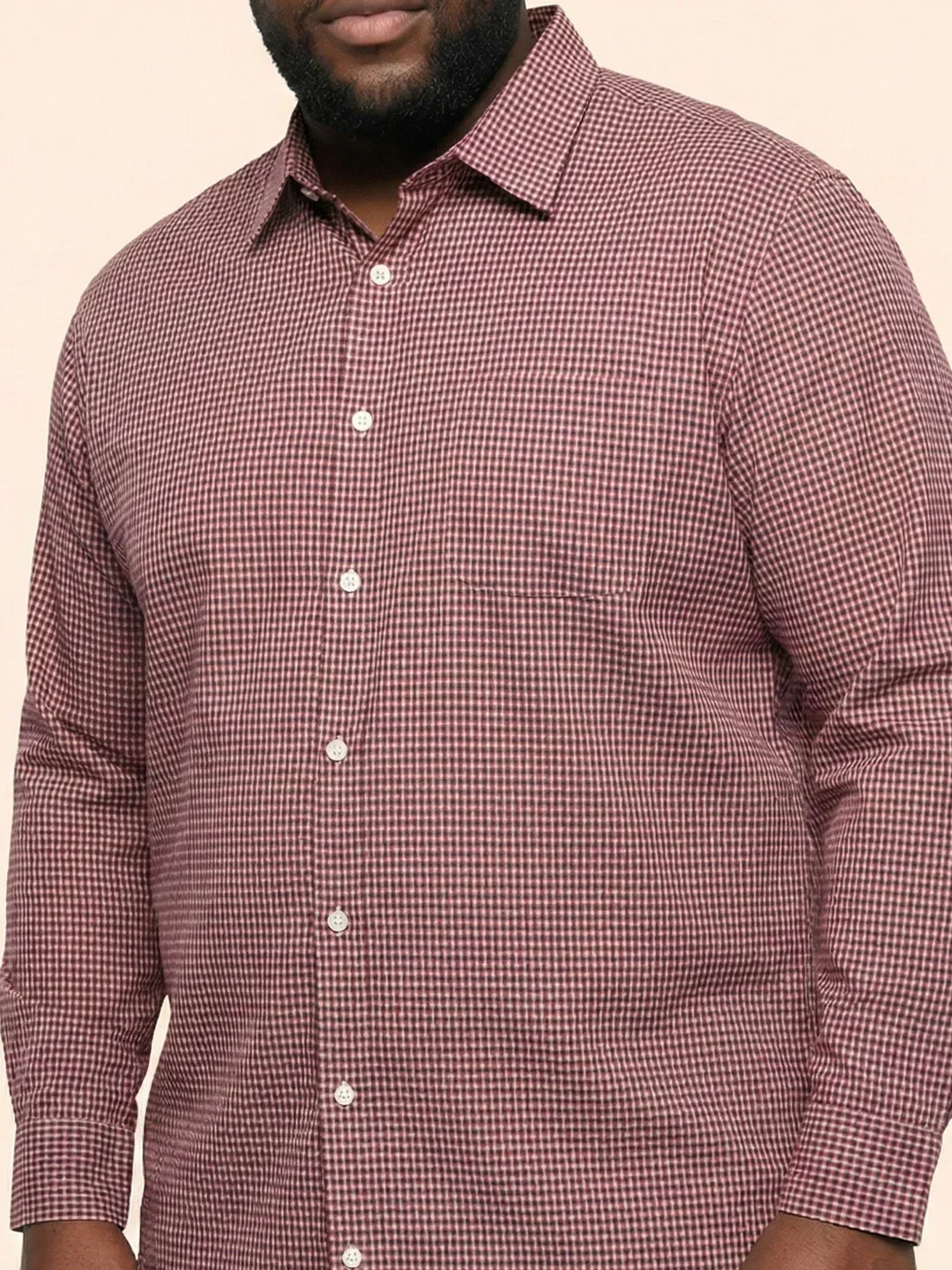 Men Plus Size Sangria Pink Self Design Casual Shirt - Image 6