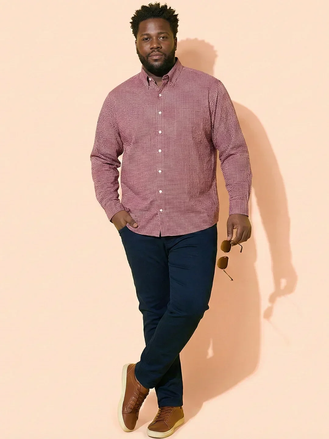 Men Plus Size Sangria Pink Self Design Casual Shirt - Image 7