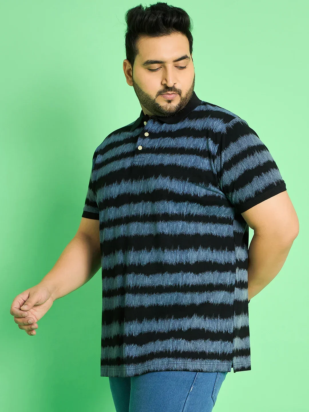 Men Plus Size Savnik Stripes Polo Tshirt - Image 3