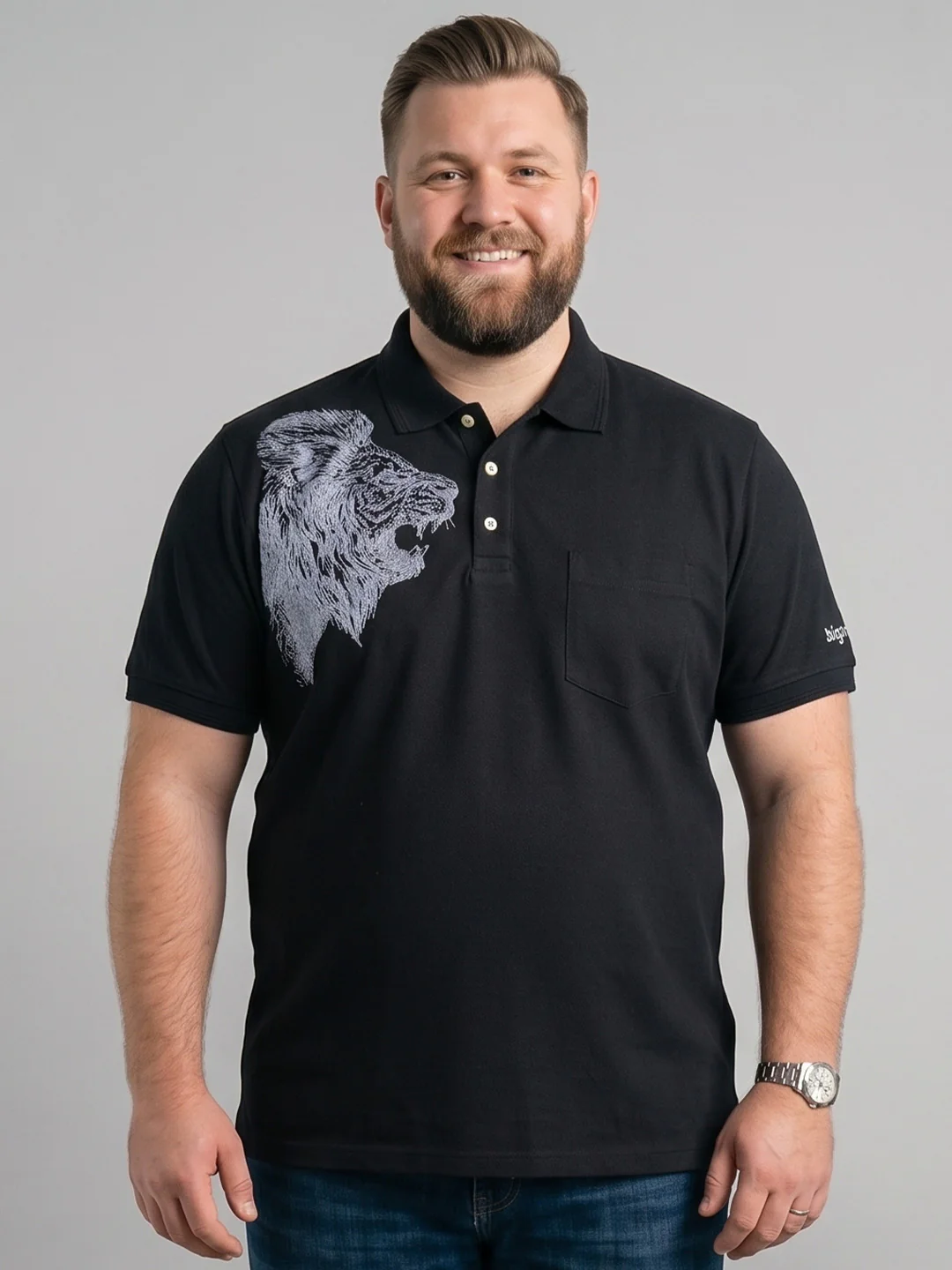 Men Plus Size Savra Black Printed Polo