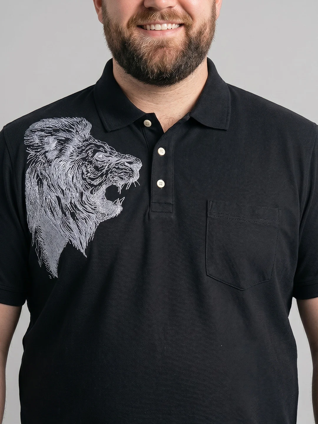 Men Plus Size Savra Black Printed Polo - Image 4