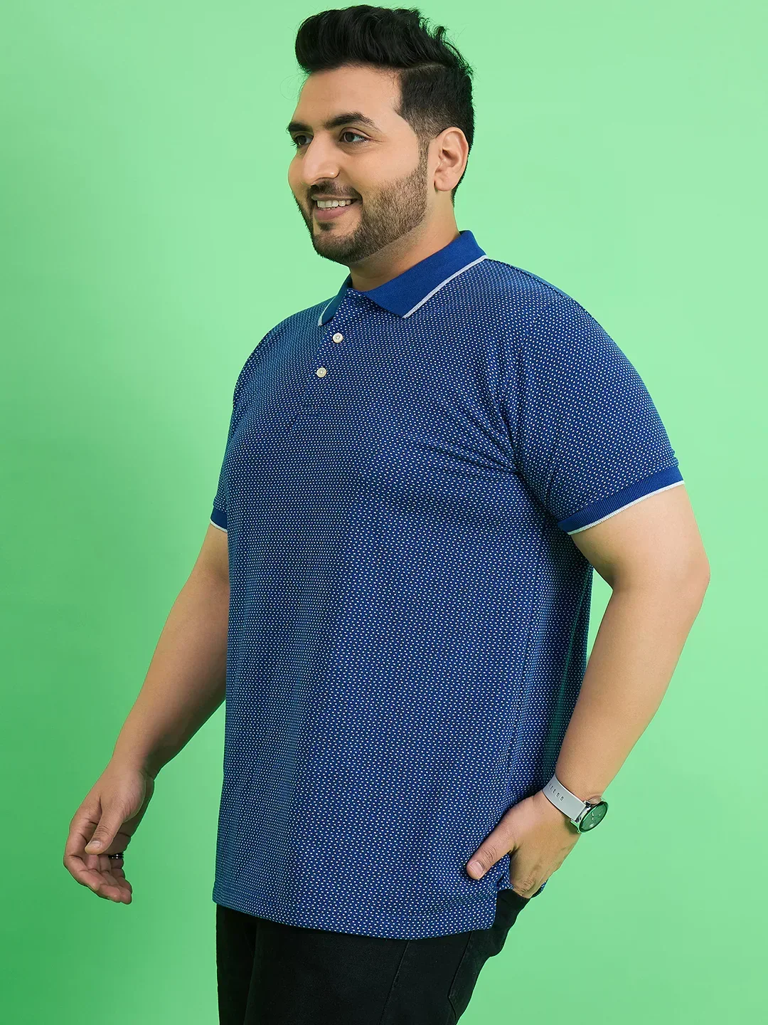 Men Plus Size Scholar Blue Printed Polo Tshirt - Image 3
