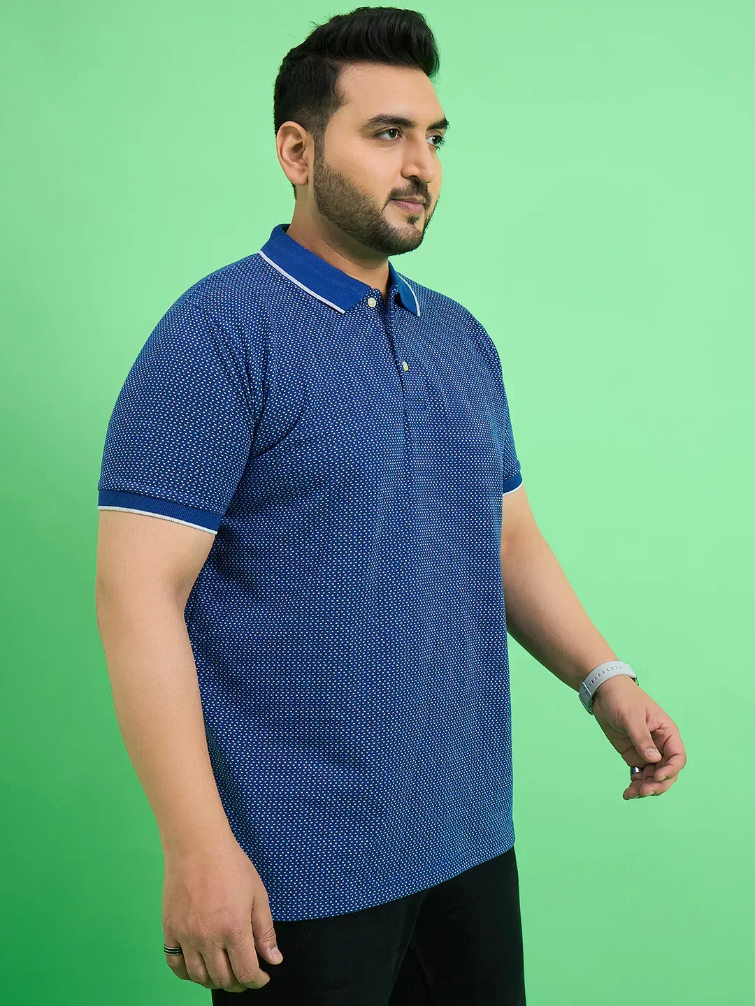 Men Plus Size Scholar Blue Printed Polo Tshirt - Image 4