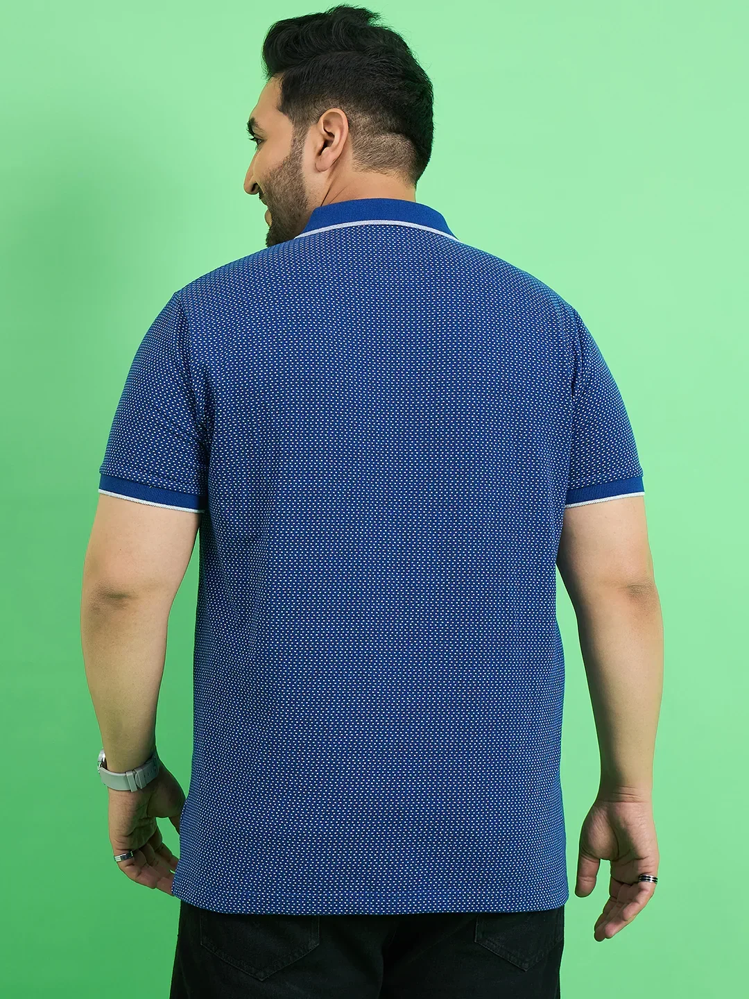 Men Plus Size Scholar Blue Printed Polo Tshirt - Image 5