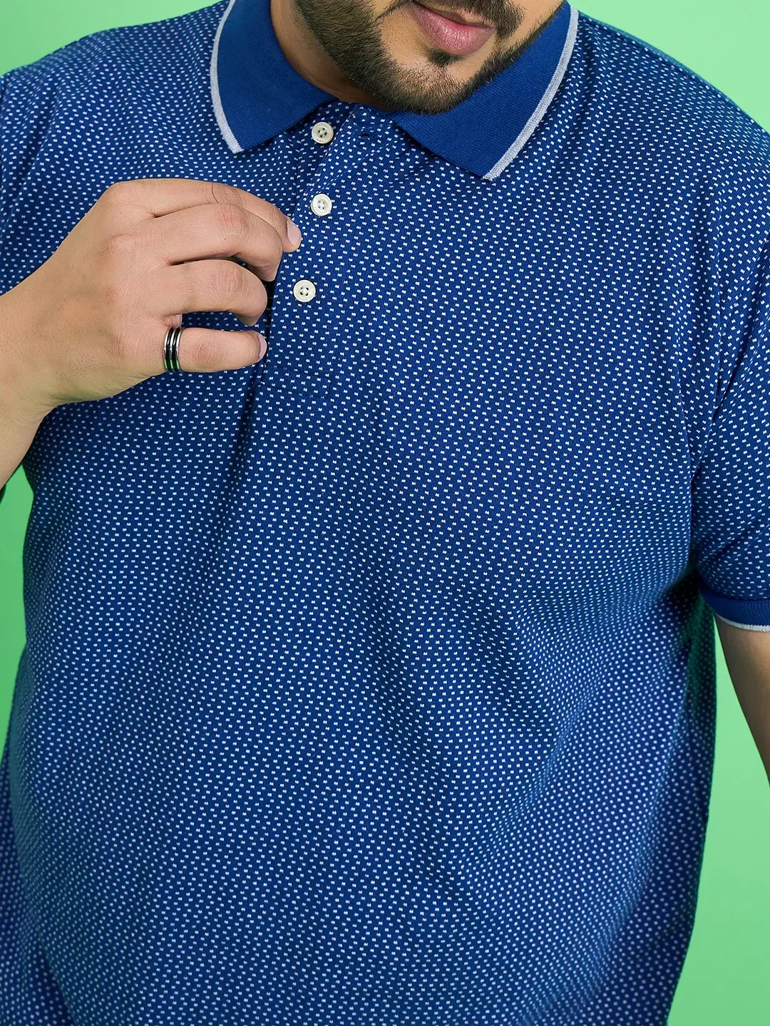Men Plus Size Scholar Blue Printed Polo Tshirt - Image 6