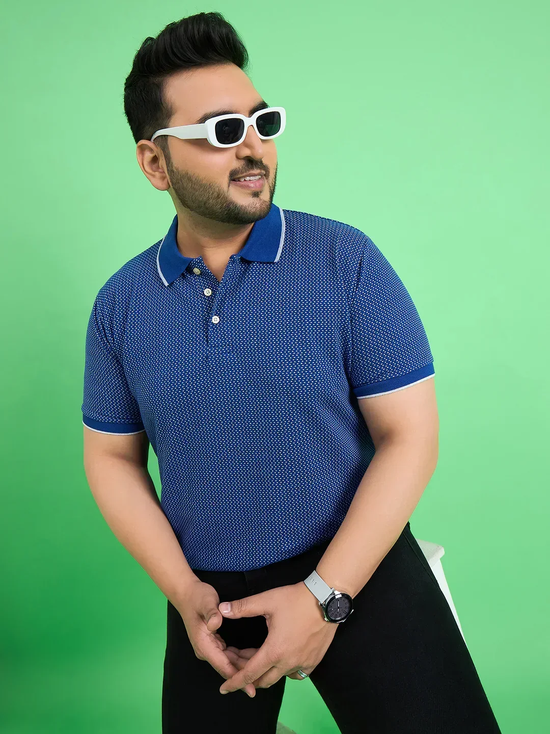 Men Plus Size Scholar Blue Printed Polo Tshirt - Image 7