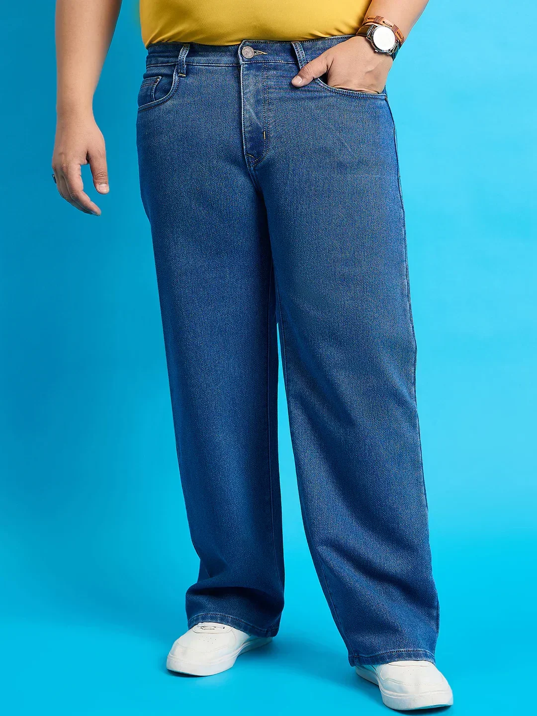 Men Plus Size Scroll-Indigo Blue Solid Jeans - Image 2