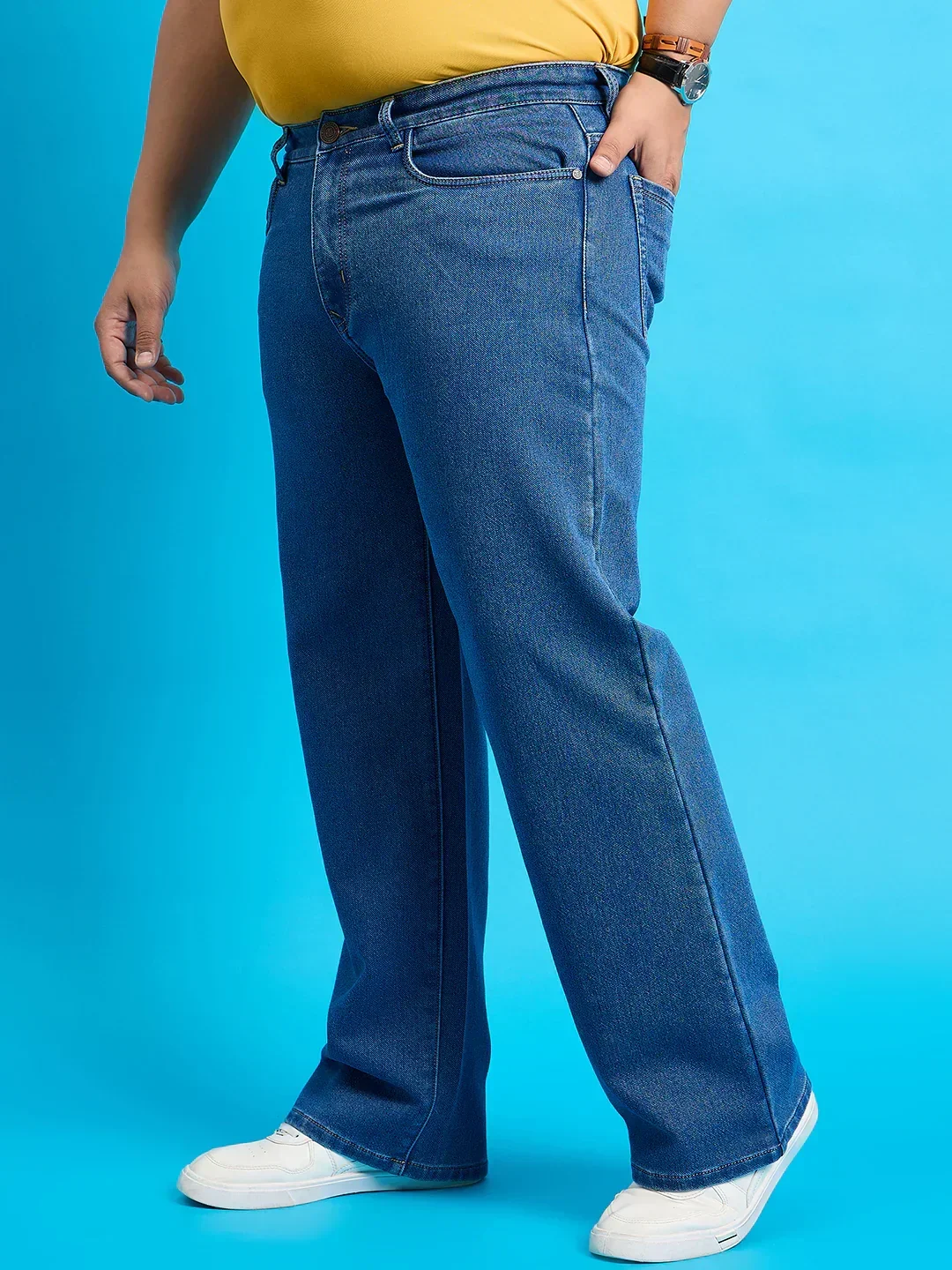 Men Plus Size Scroll-Indigo Blue Solid Jeans - Image 3