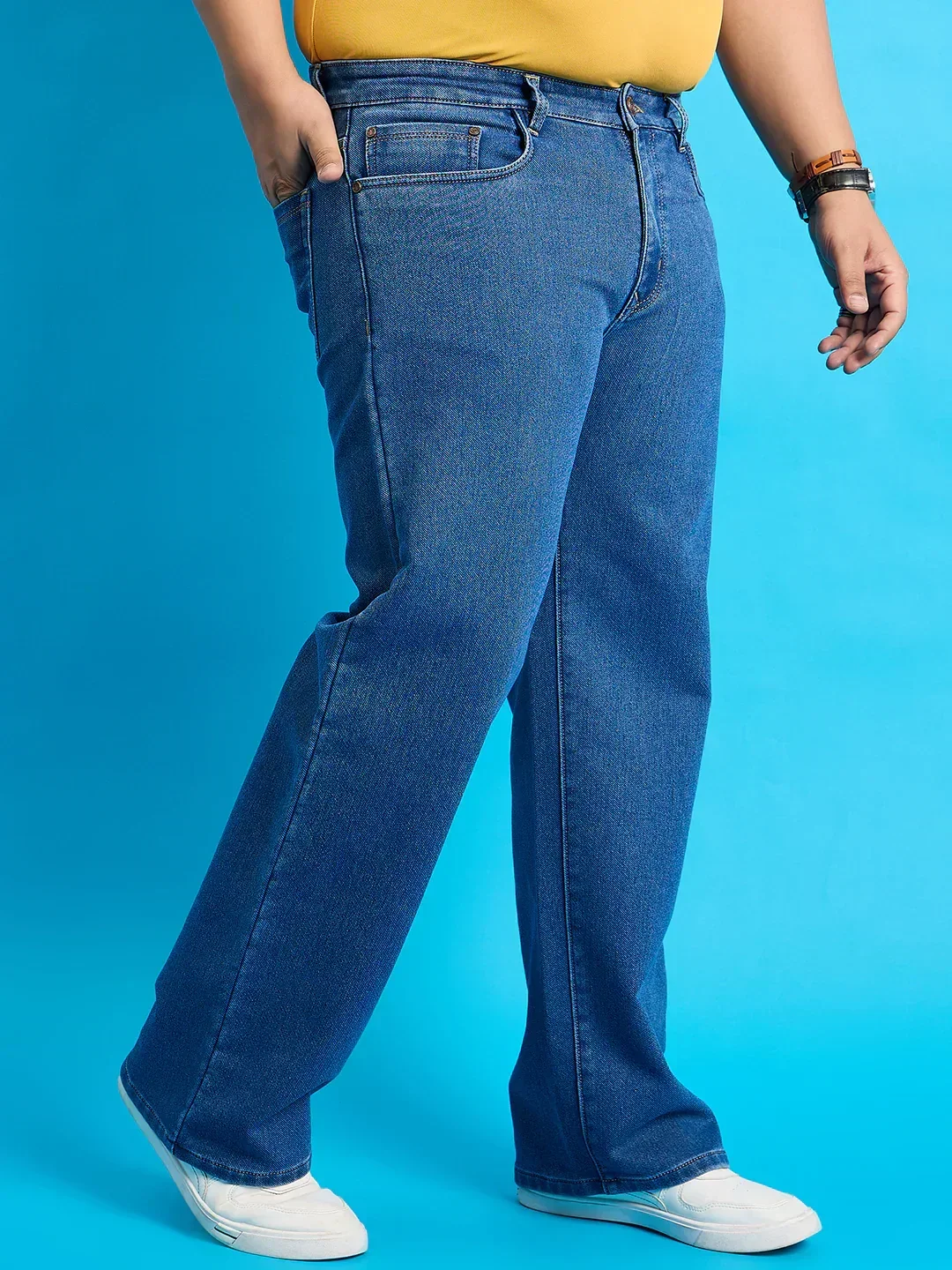 Men Plus Size Scroll-Indigo Blue Solid Jeans - Image 4
