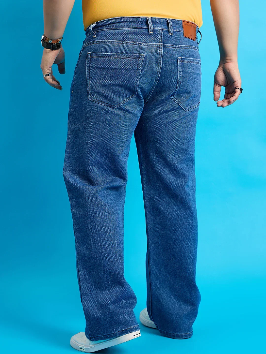 Men Plus Size Scroll-Indigo Blue Solid Jeans - Image 5