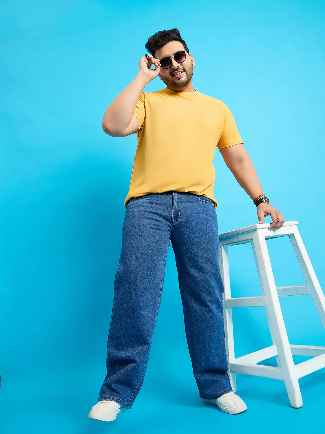 Men Plus Size Scroll-Indigo Blue Solid Jeans - Image 7