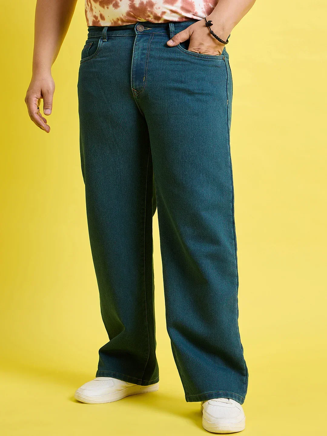 Men Plus Size Scroll-Ocean Blue Solid Jeans - Image 2