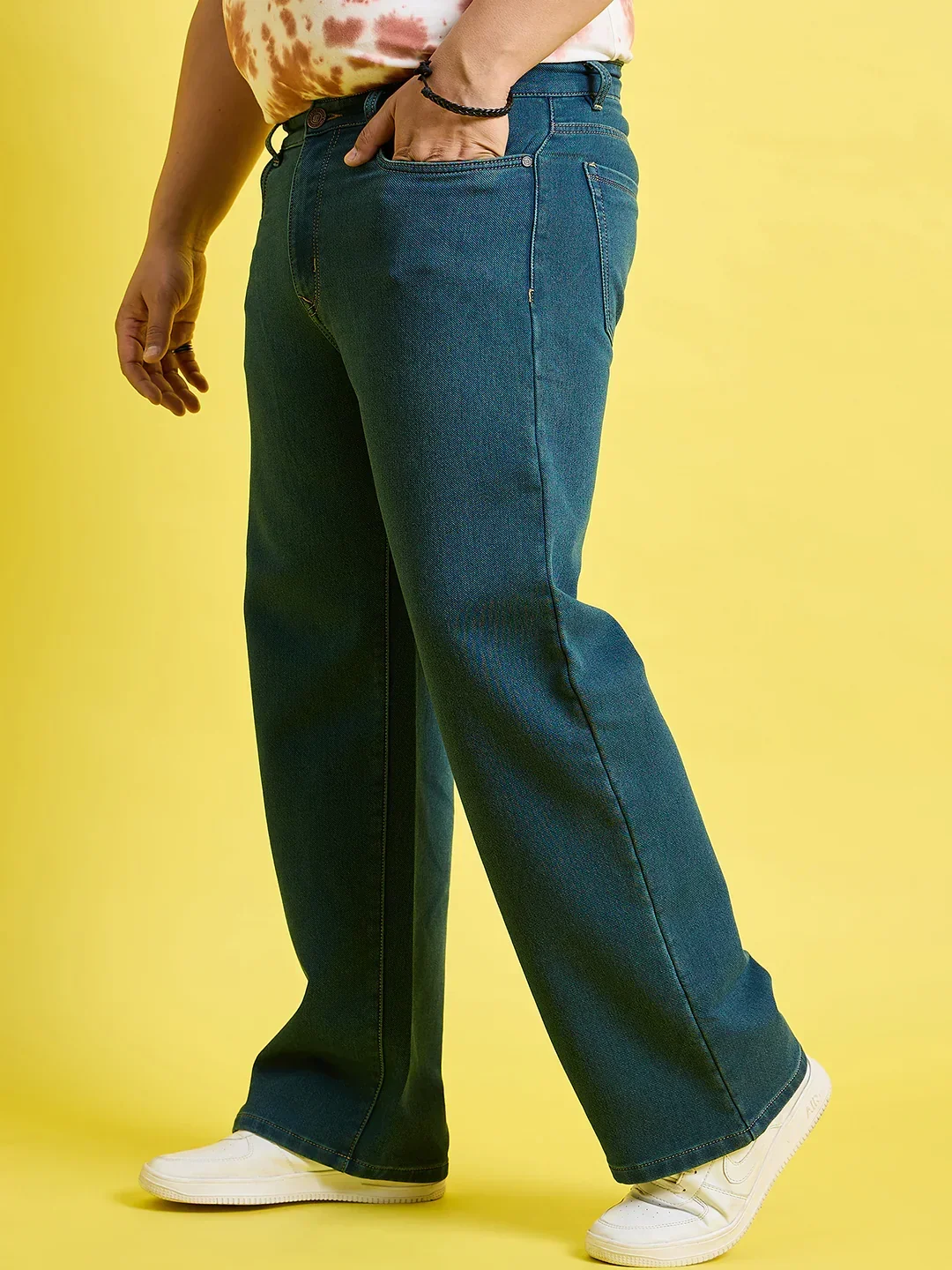 Men Plus Size Scroll-Ocean Blue Solid Jeans - Image 3