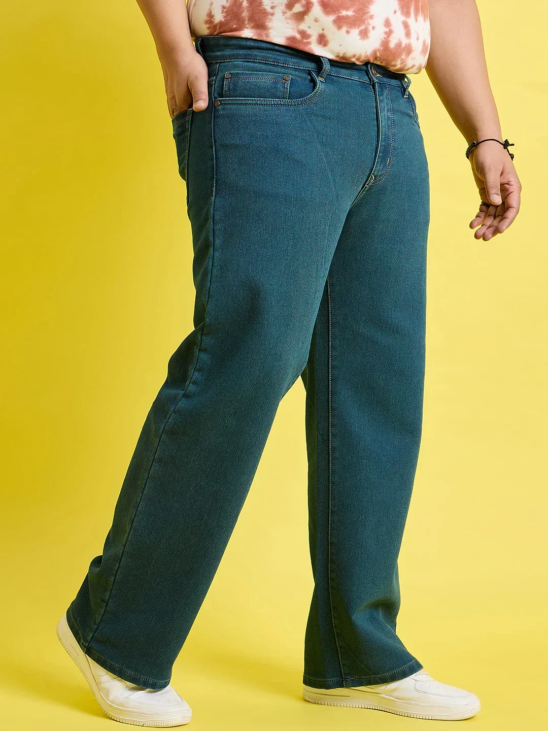 Men Plus Size Scroll-Ocean Blue Solid Jeans - Image 4