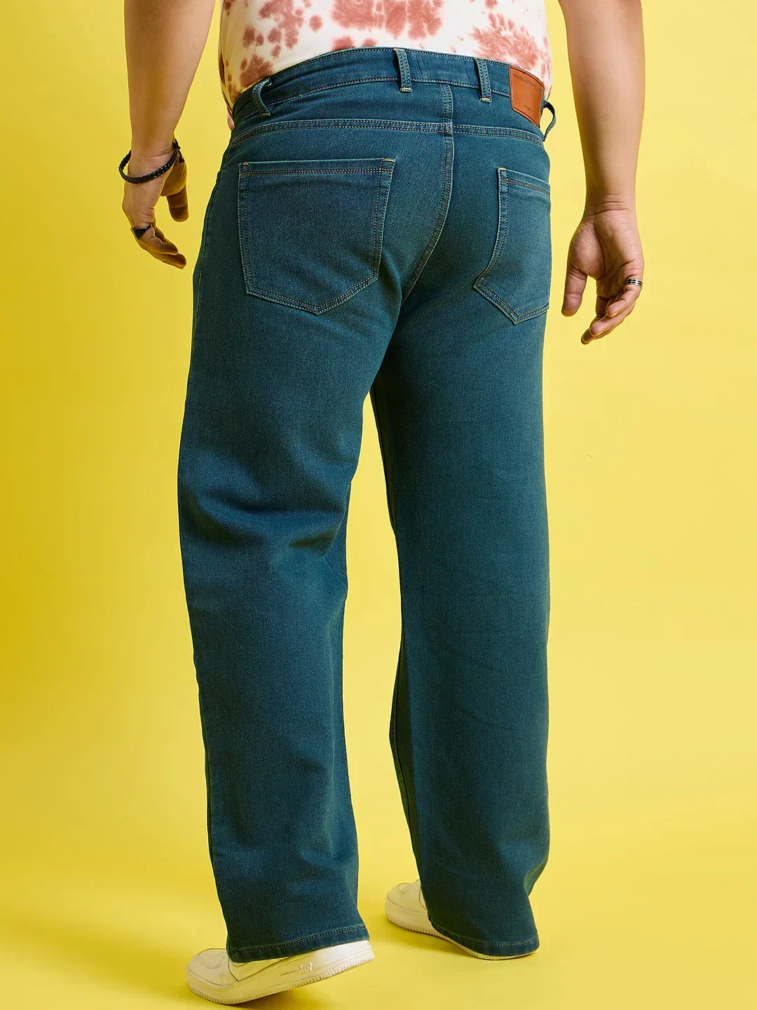 Men Plus Size Scroll-Ocean Blue Solid Jeans - Image 5