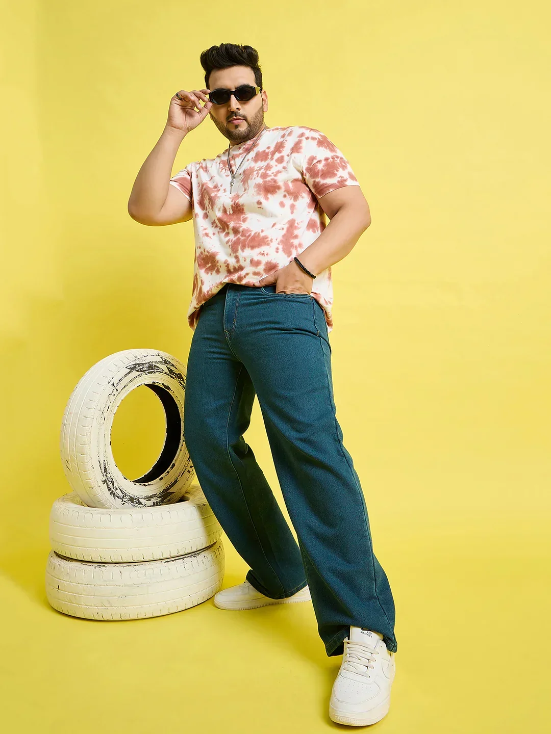 Men Plus Size Scroll-Ocean Blue Solid Jeans - Image 7