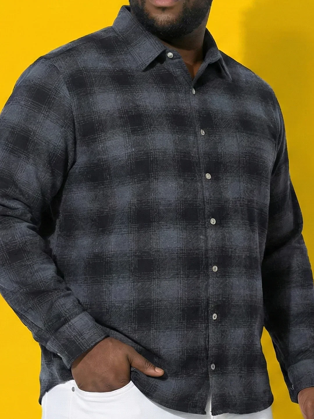 Men Plus Size Scrub Multicolor Checkered Casual Shirt - Image 6