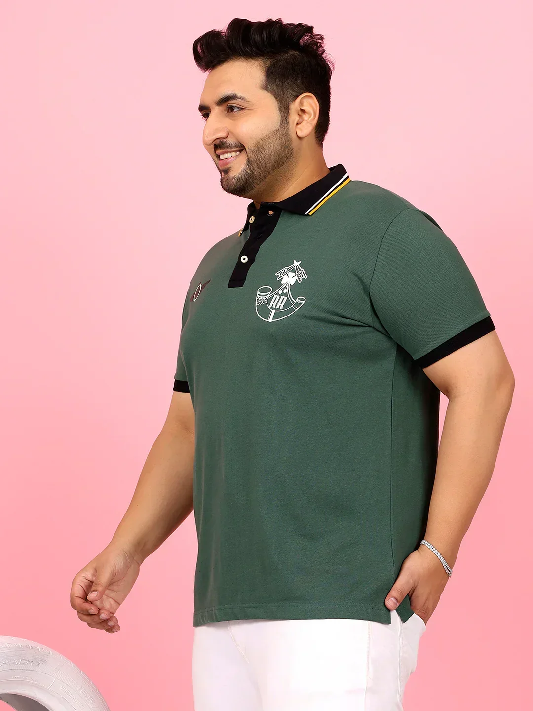Men Plus Size Sculpted Solid Green Polo Tshirt - Image 4