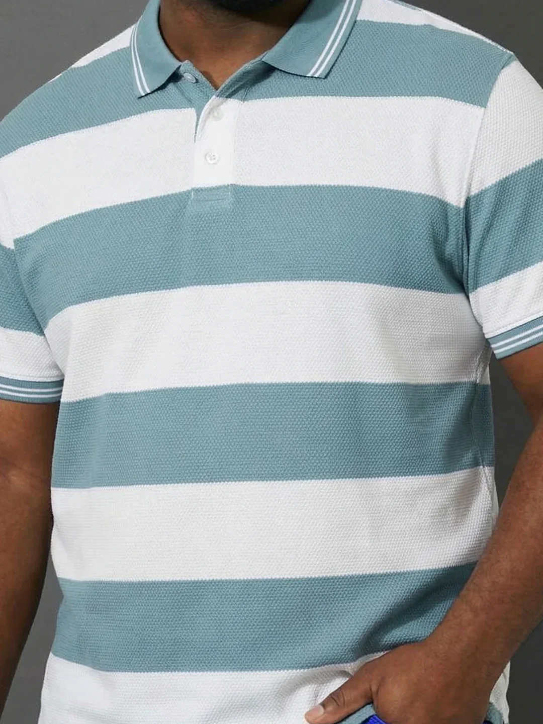 Men Plus Size Seabreeze Multicolor Textured Polo Tshirt - Image 6