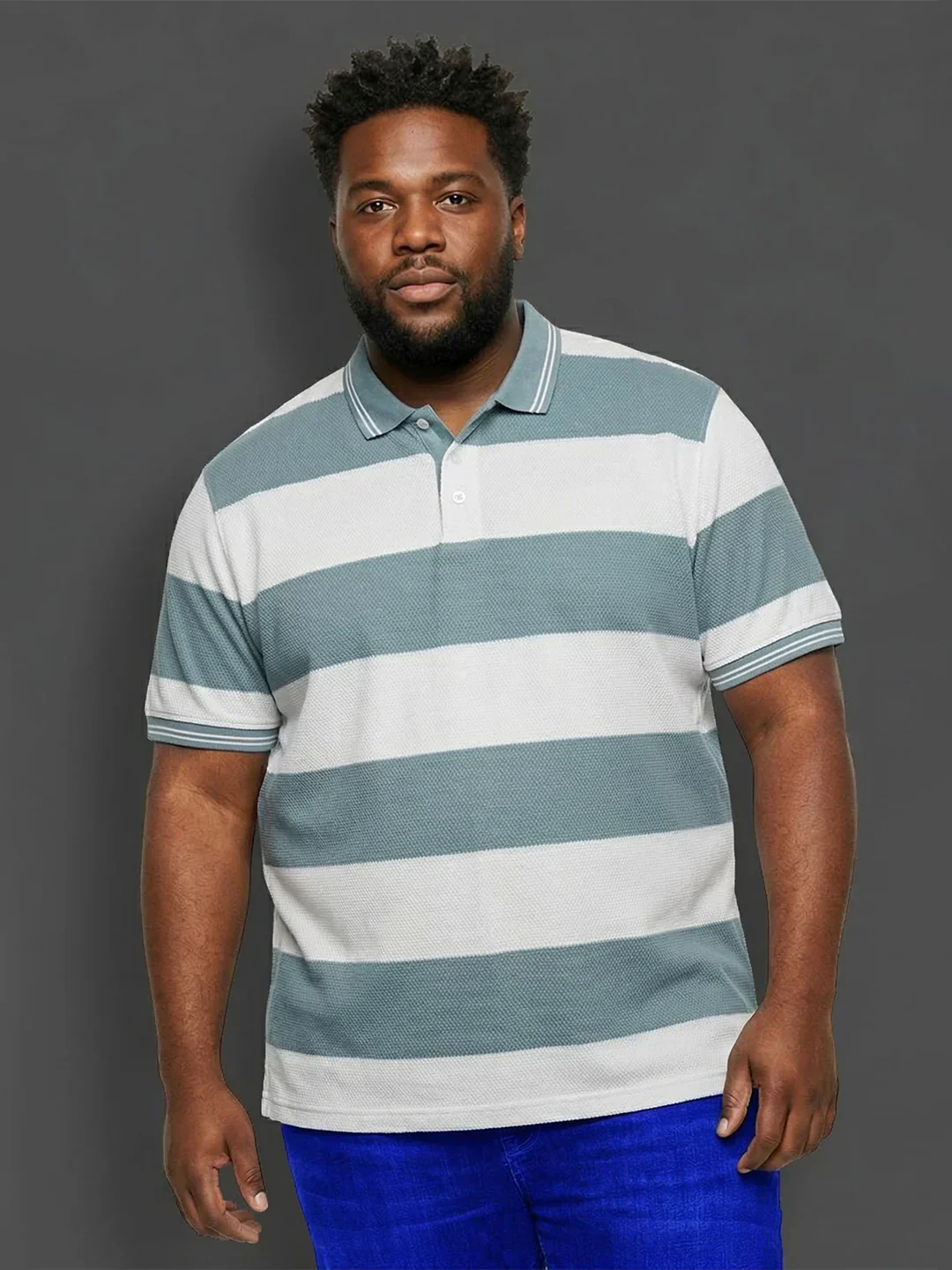 Men Plus Size Seabreeze Multicolor Textured Polo Tshirt - Image 7