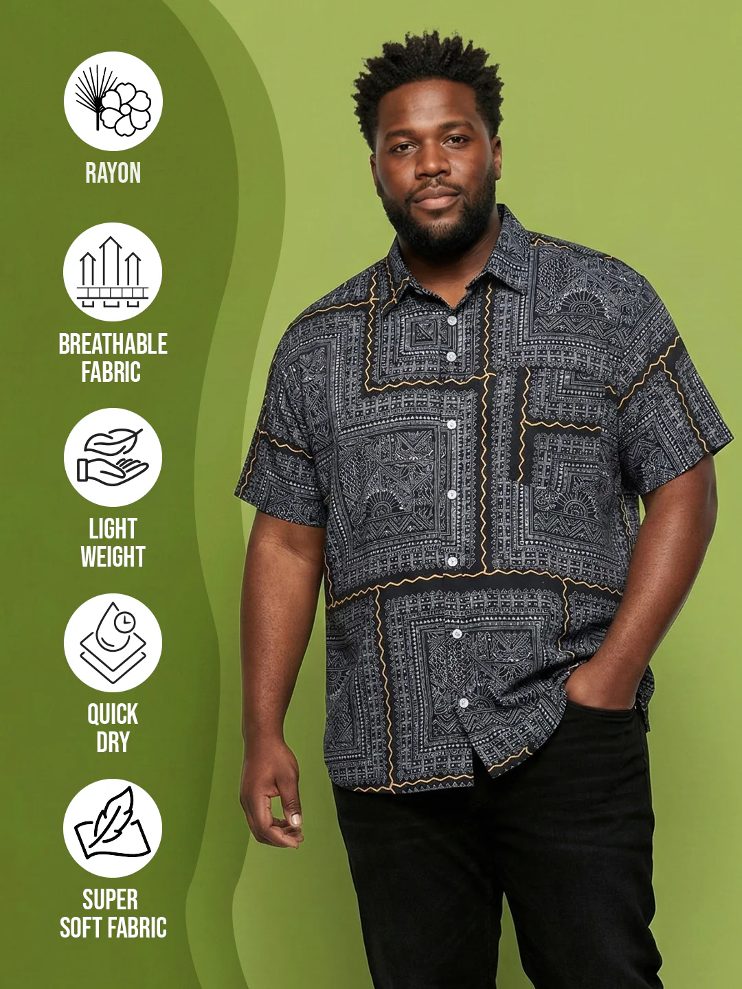 Men Plus Size Sector Multicolor Printed Casual Shirt - Image 2