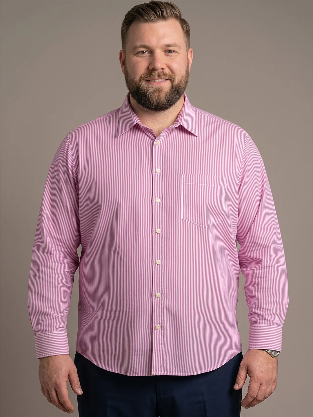 Men Plus Size Selrix Pink Striped Shirts