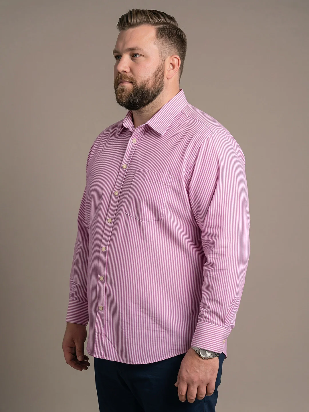 Men Plus Size Selrix Pink Striped Shirts - Image 2
