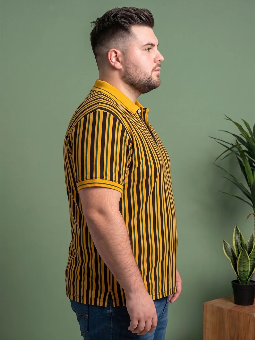 Men Plus Size Sepia Multi Striped Polo - Image 2