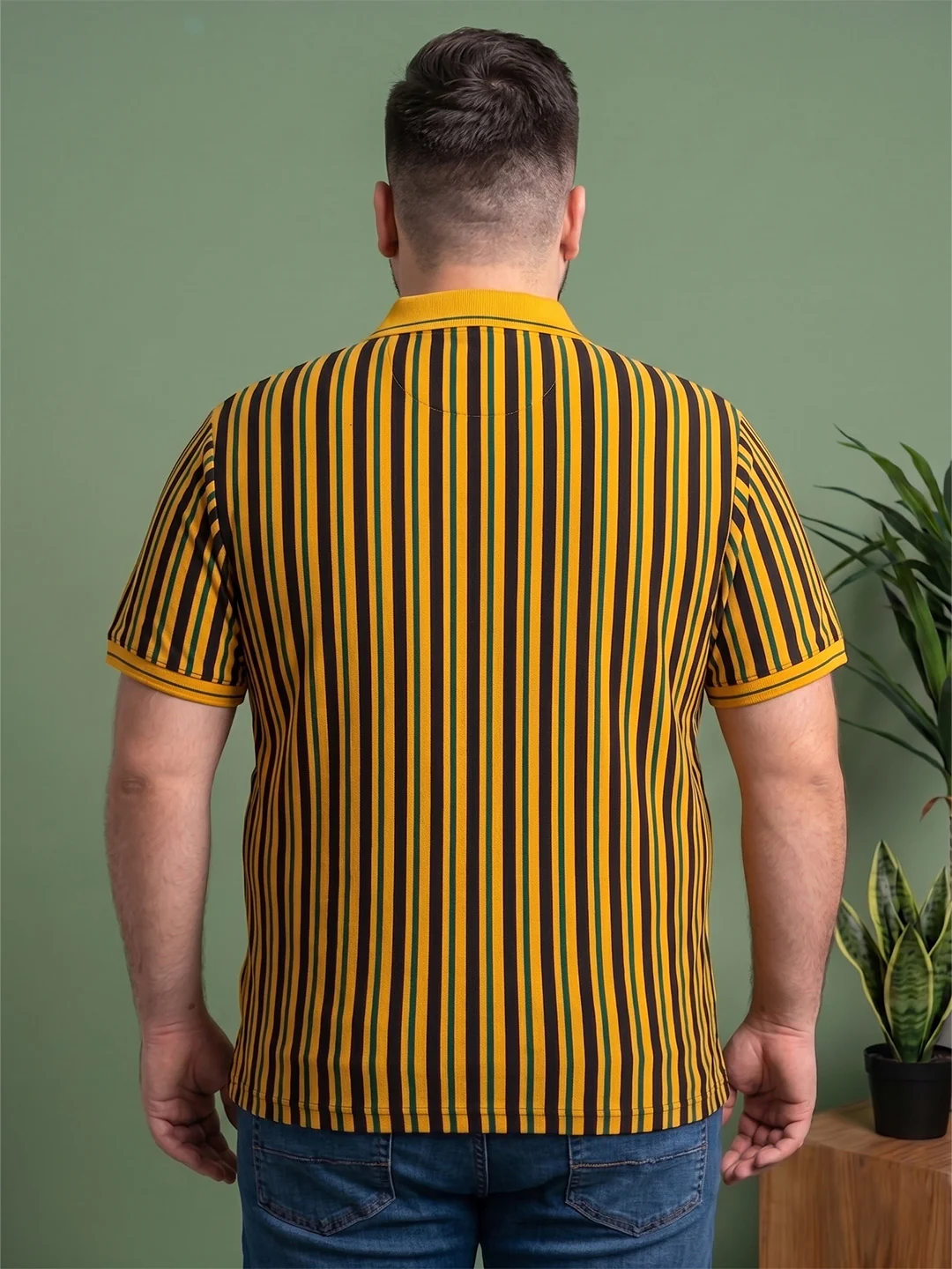 Men Plus Size Sepia Multi Striped Polo - Image 3