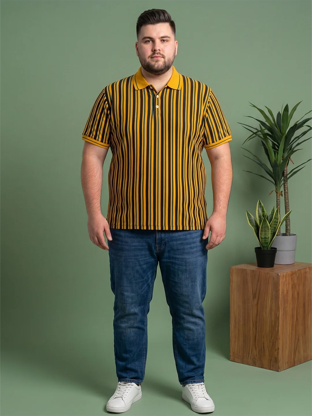 Men Plus Size Sepia Multi Striped Polo - Image 4