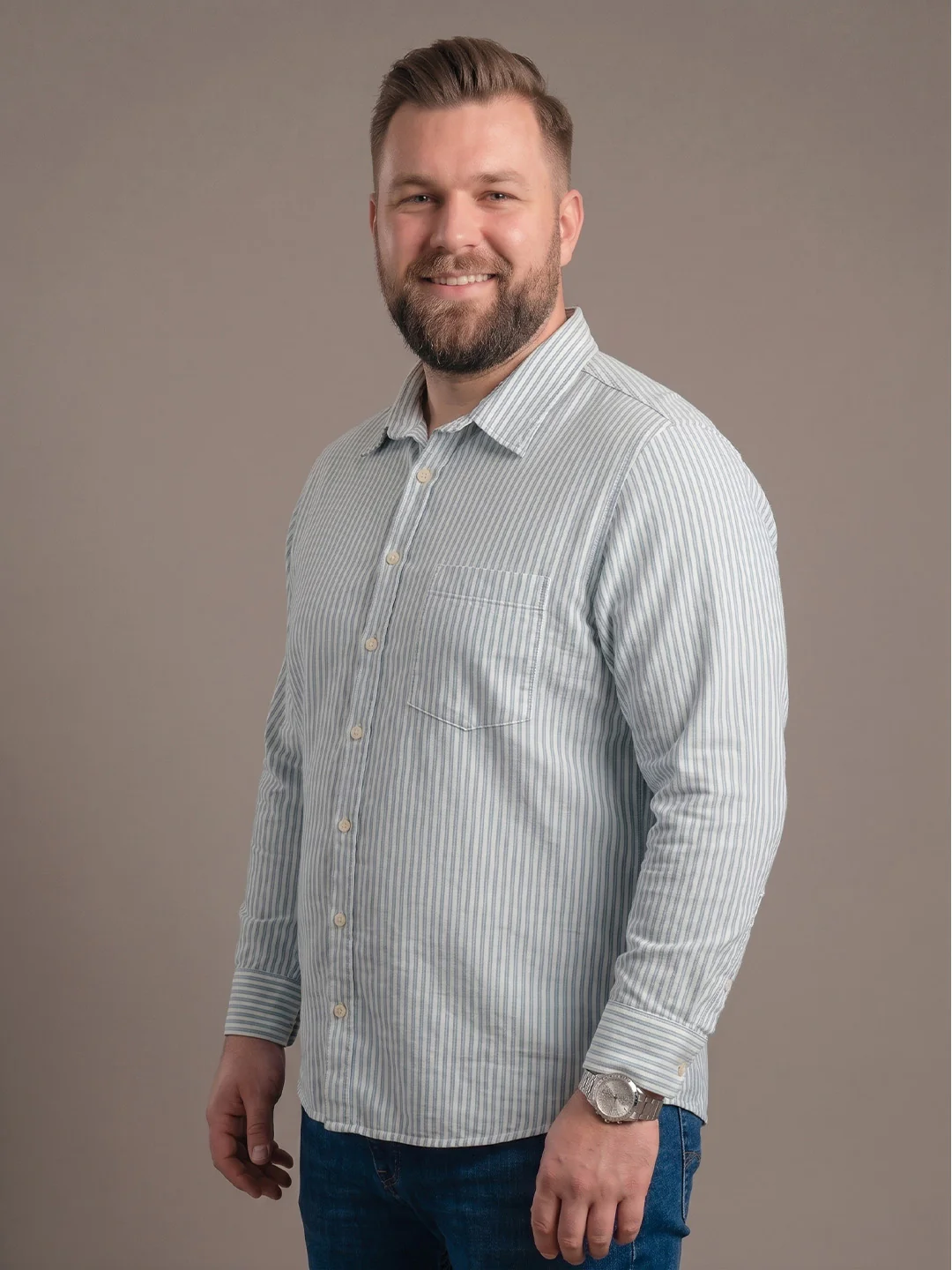 Men Plus Size Sereon Sky Blue Striped Shirts - Image 3