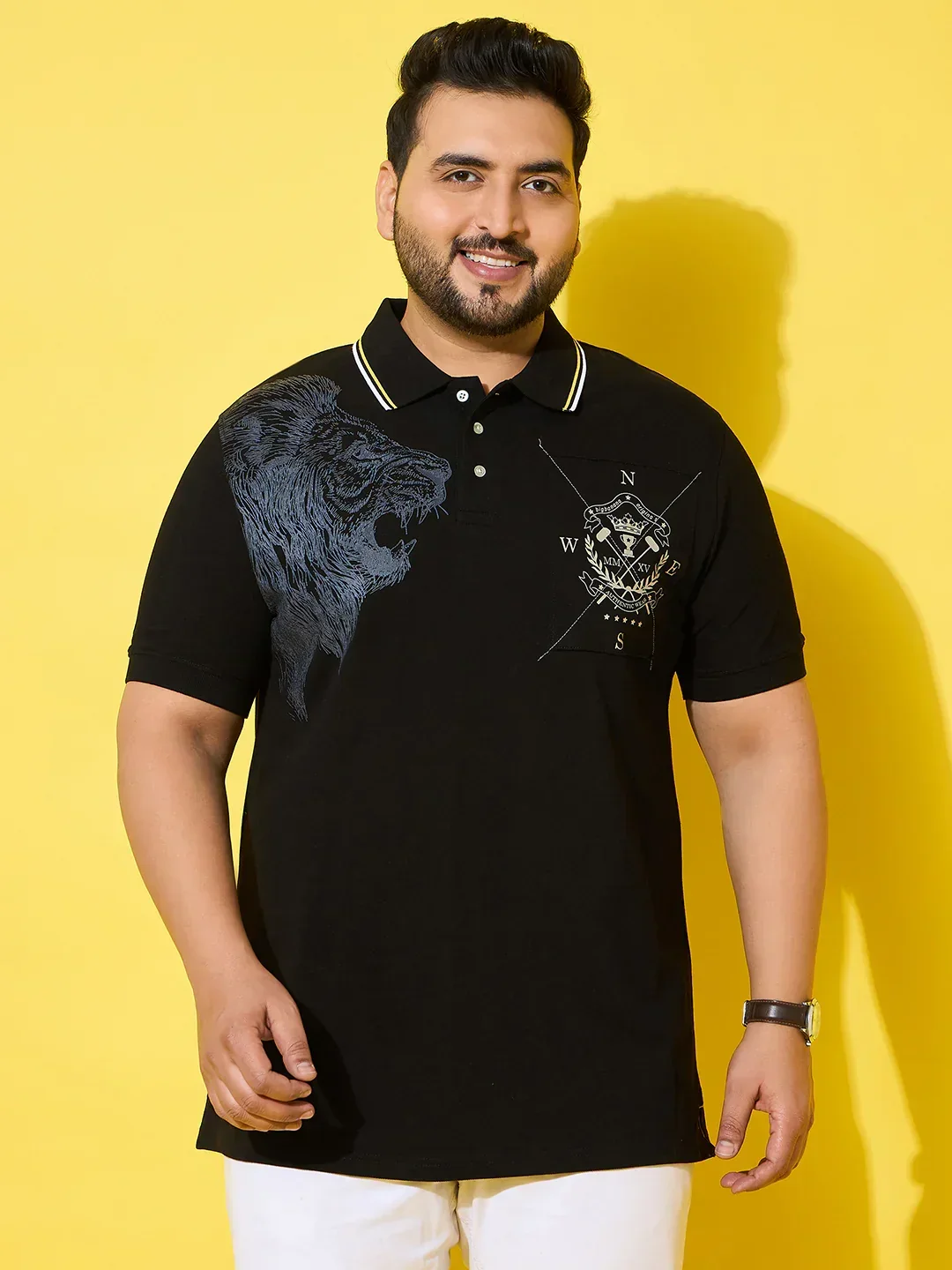 Men Plus Size Shard Black Printed Polo Tshirt - Image 3