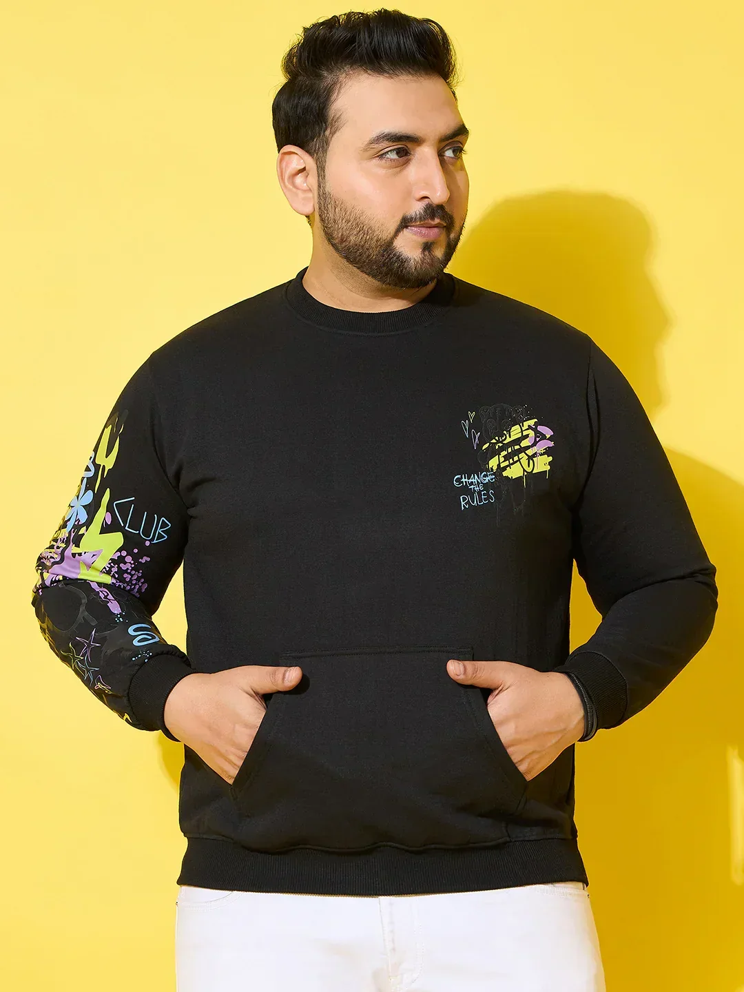 Men Plus Size Sketch-Black Printed Sweatshirt - Image 2