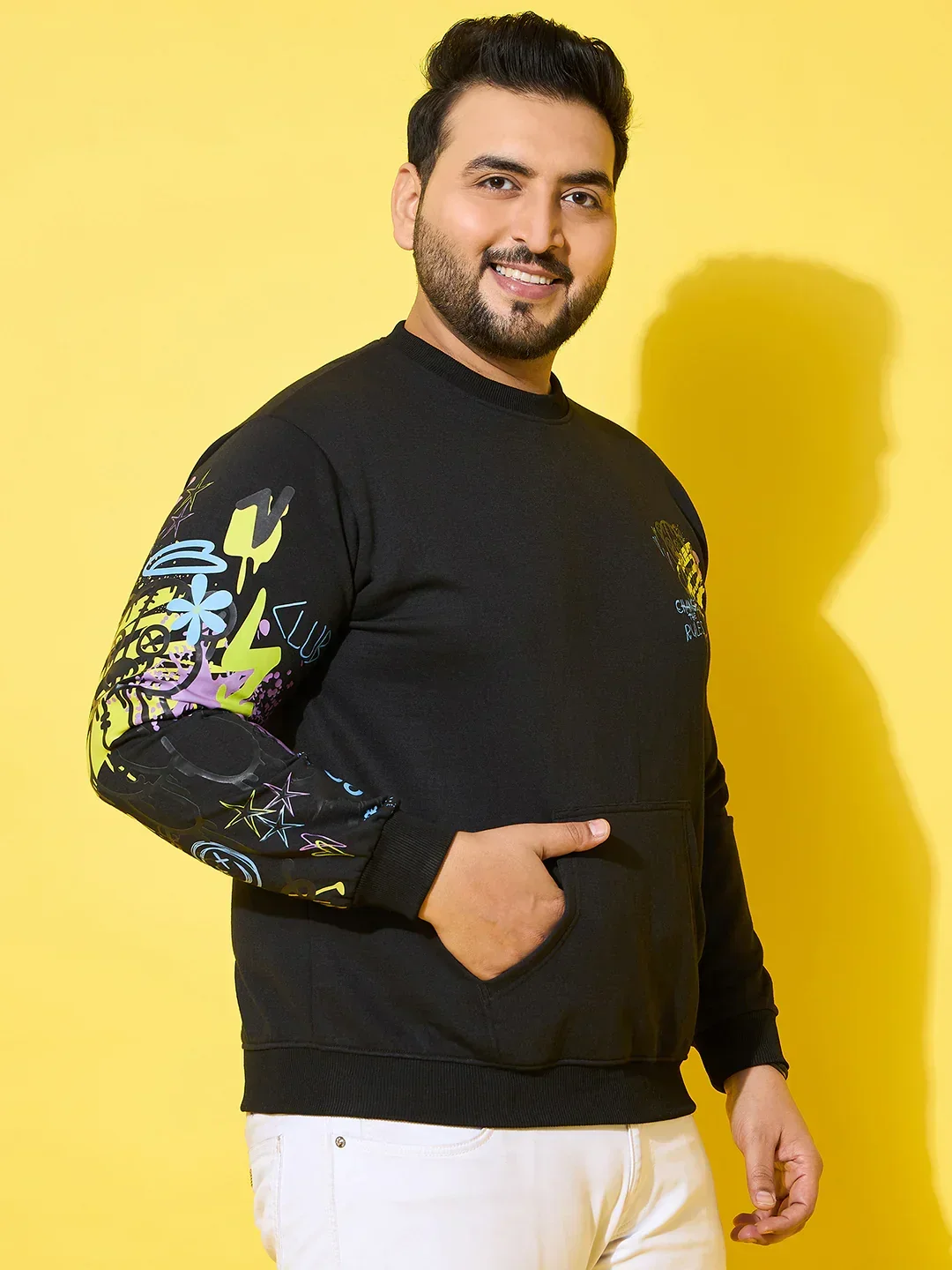 Men Plus Size Sketch-Black Printed Sweatshirt - Image 3