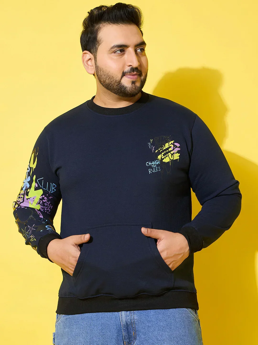 Men Plus Size Sketch-Navy Printed Sweatshirt - Image 2