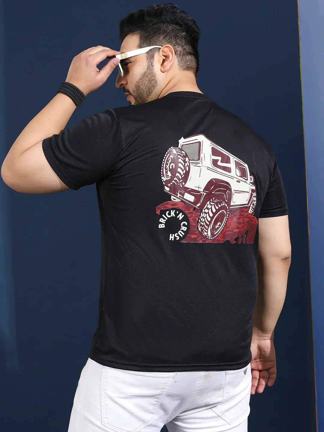 Men Plus Size Slangur Printed Black Round Neck Tshirt - Image 7