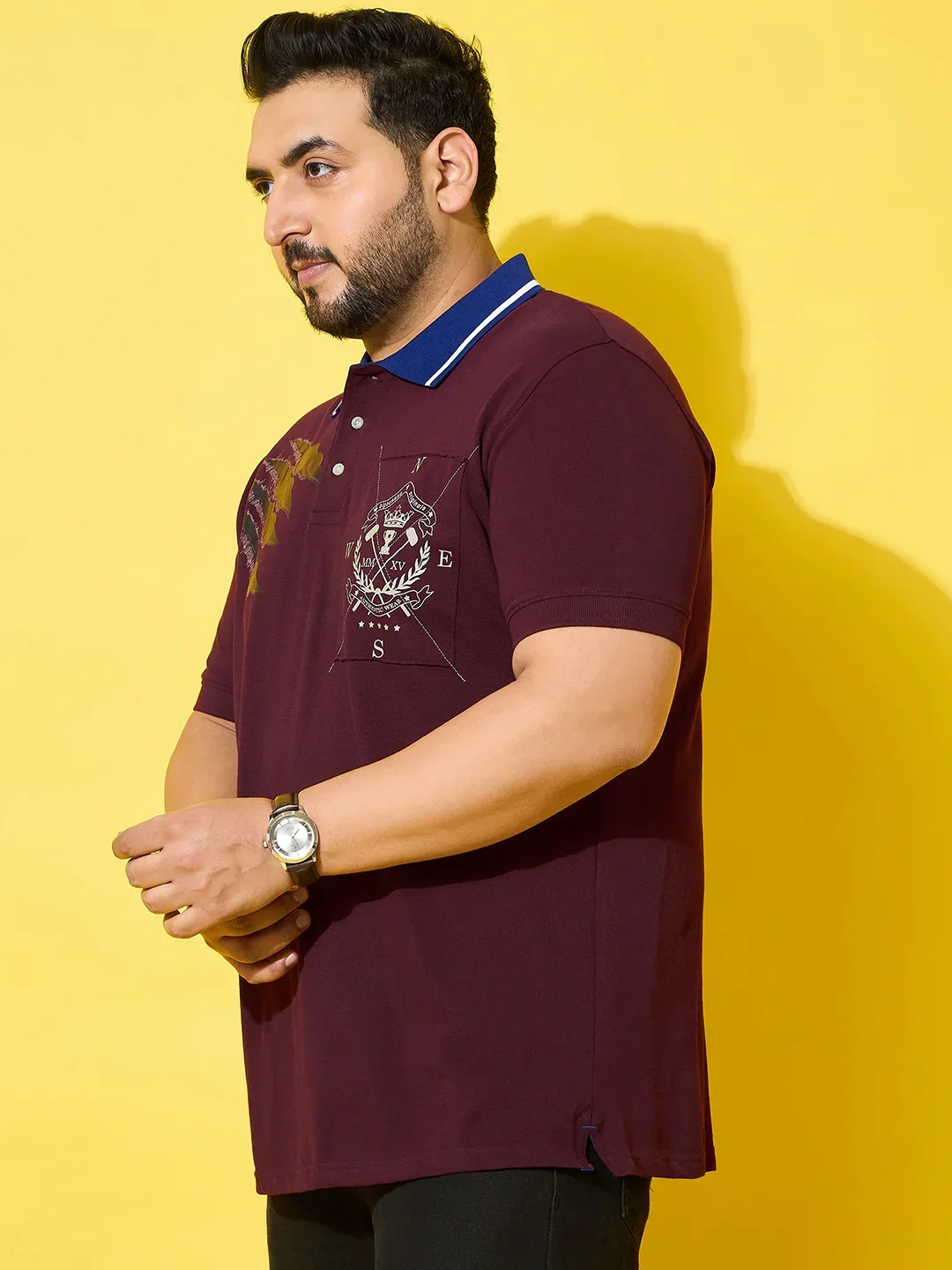 Men Plus Size Slash Maroon Printed Polo Tshirt - Image 3