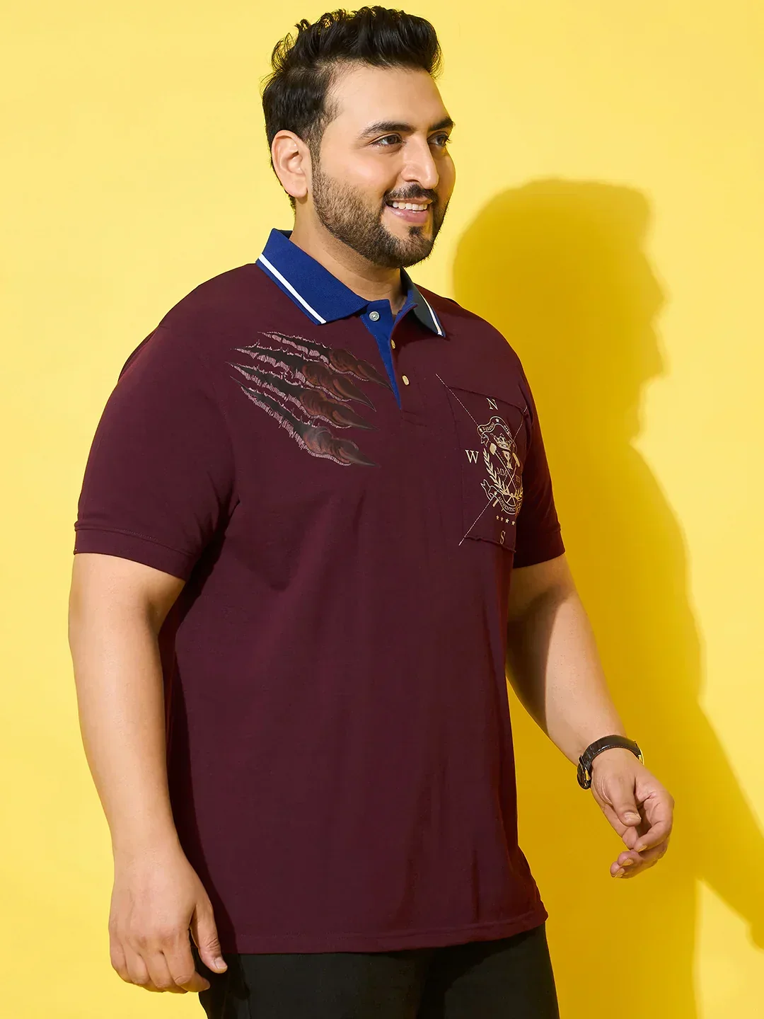 Men Plus Size Slash Maroon Printed Polo Tshirt - Image 4