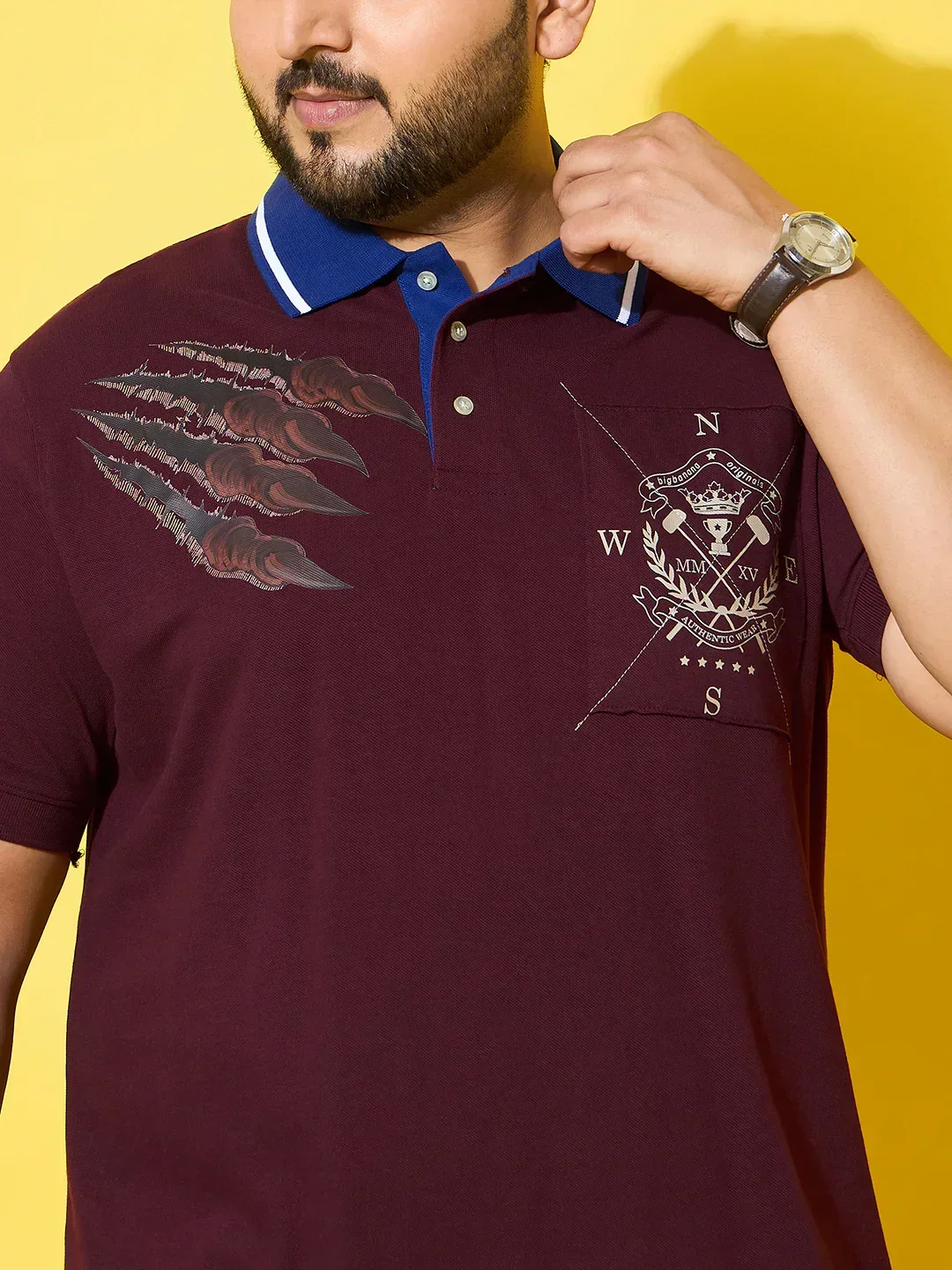 Men Plus Size Slash Maroon Printed Polo Tshirt - Image 5
