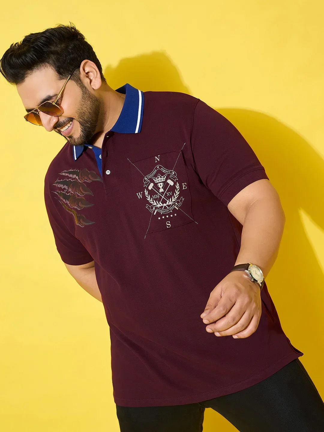 Men Plus Size Slash Maroon Printed Polo Tshirt - Image 6
