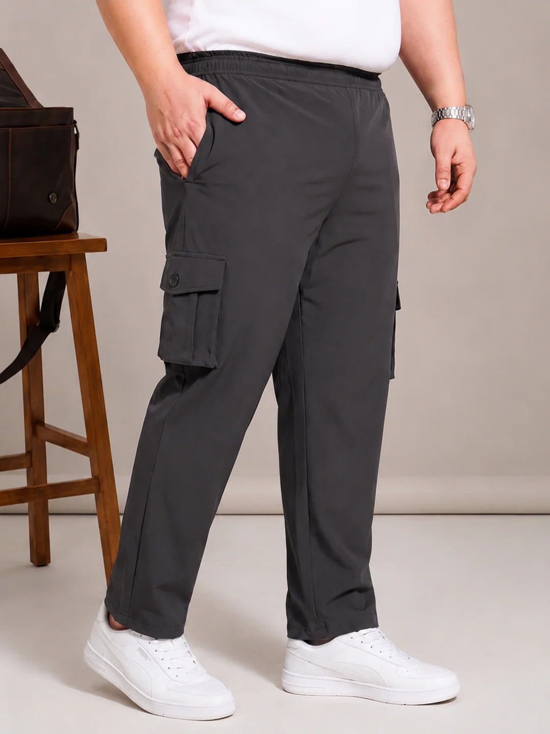 Men Plus Size Slatesmith Grey Solid Trackpant - Image 2