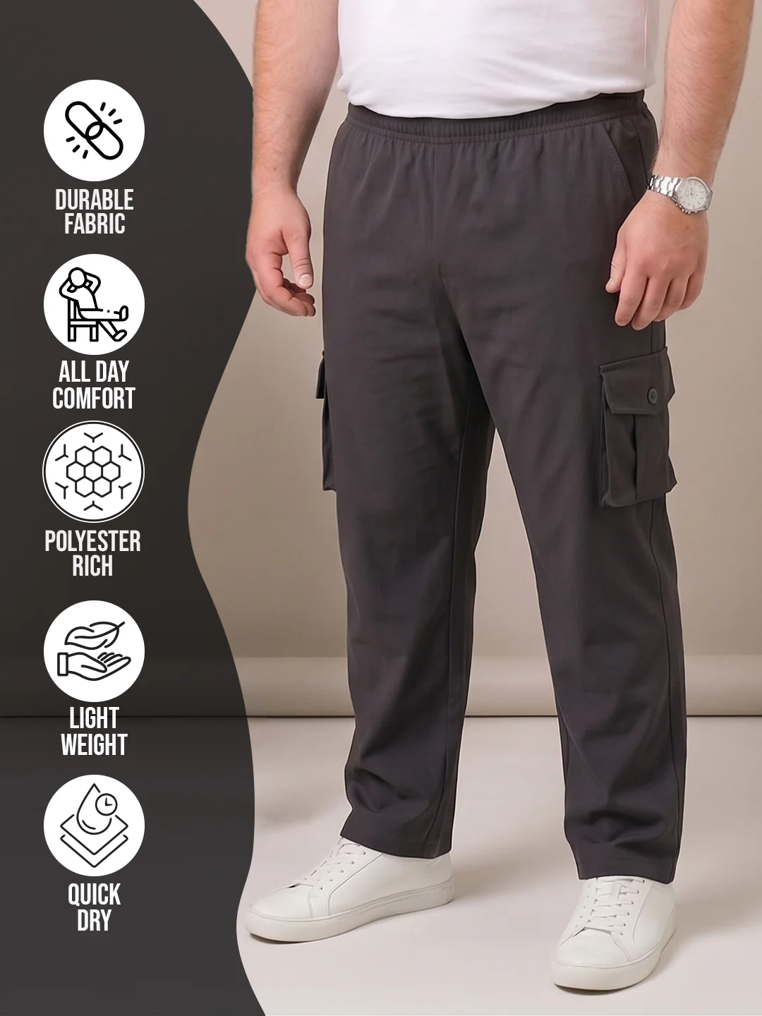 Men Plus Size Slatesmith Grey Solid Trackpant - Image 5