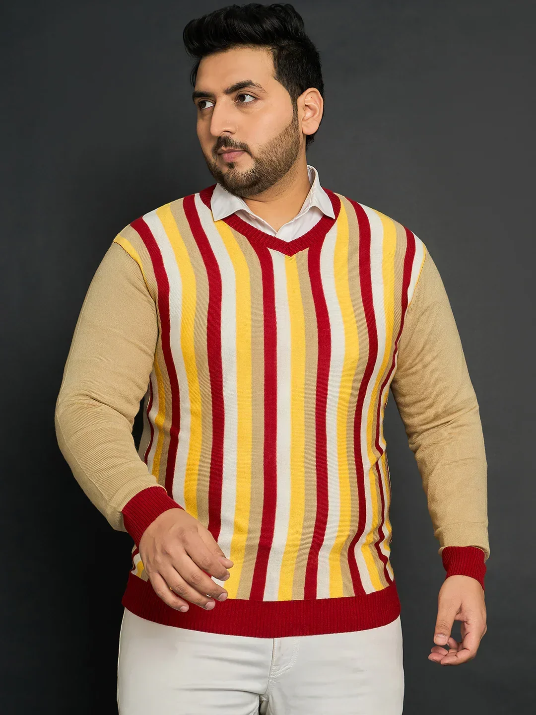 Men Plus Size Smartno Striped Sweater