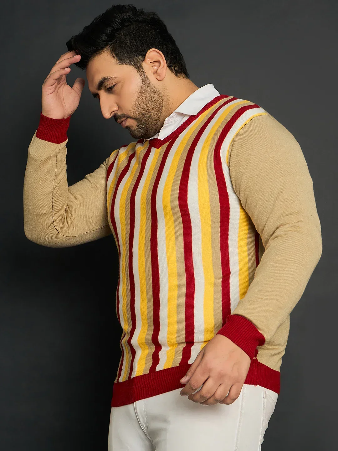 Men Plus Size Smartno Striped Sweater - Image 3