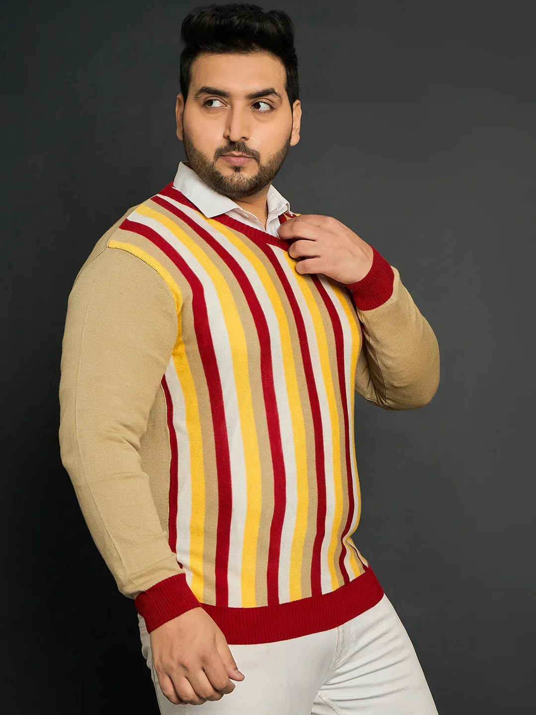Men Plus Size Smartno Striped Sweater - Image 4