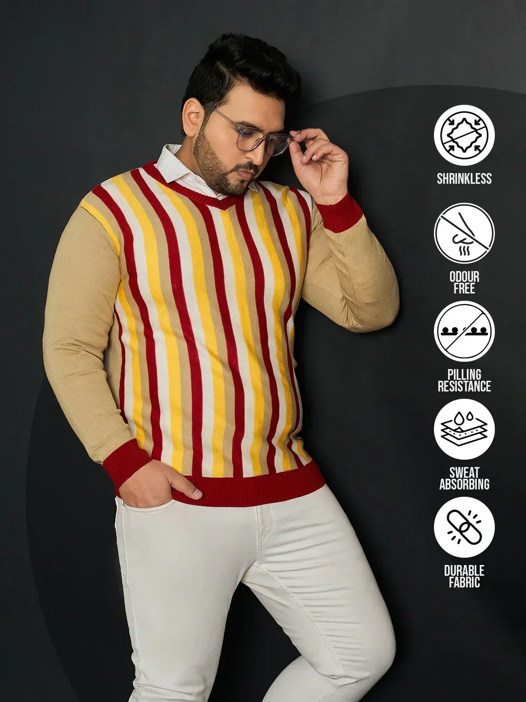 Men Plus Size Smartno Striped Sweater - Image 7
