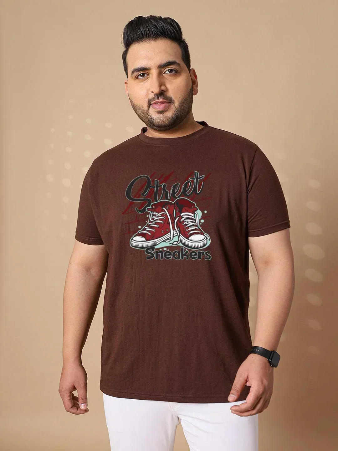Men Plus Size Sneakers Printed Round Neck Tshirt