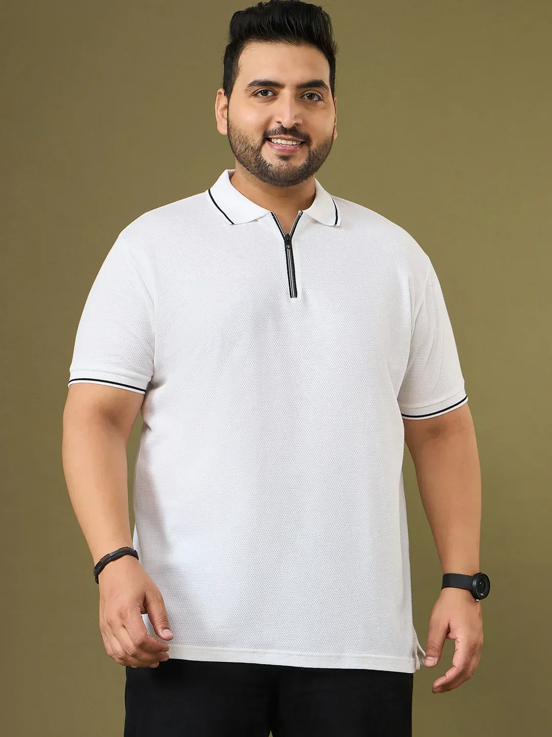 Men Plus Size White Solid Snowbell Polo Tshirt - Image 3