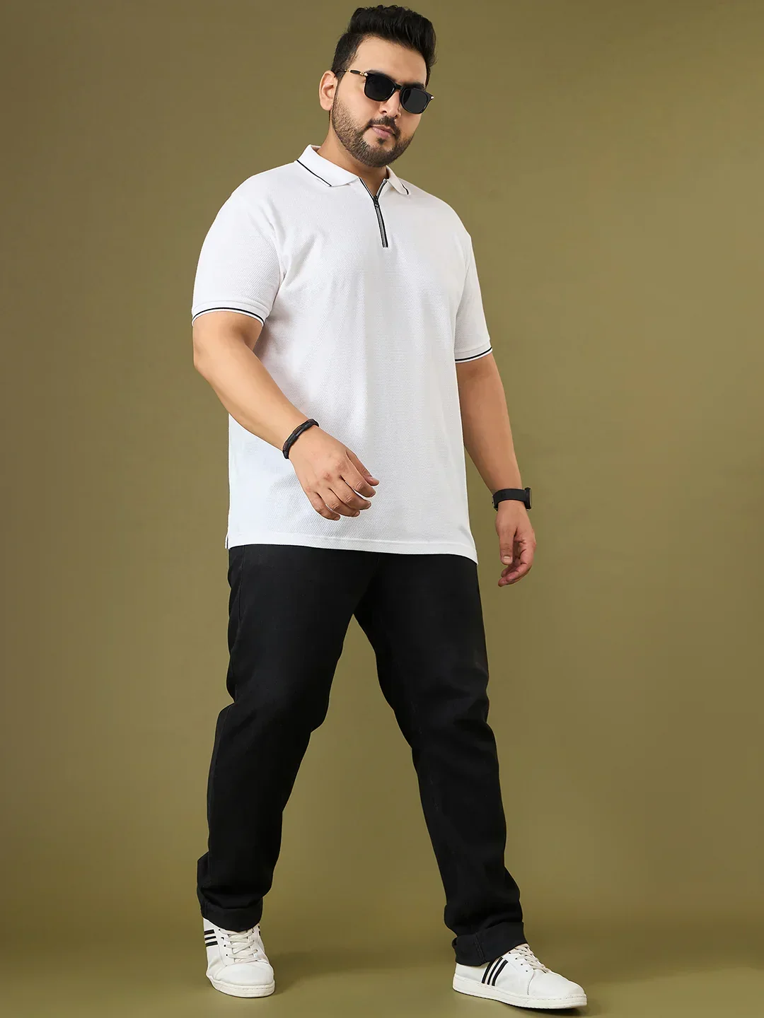 Men Plus Size White Solid Snowbell Polo Tshirt - Image 4